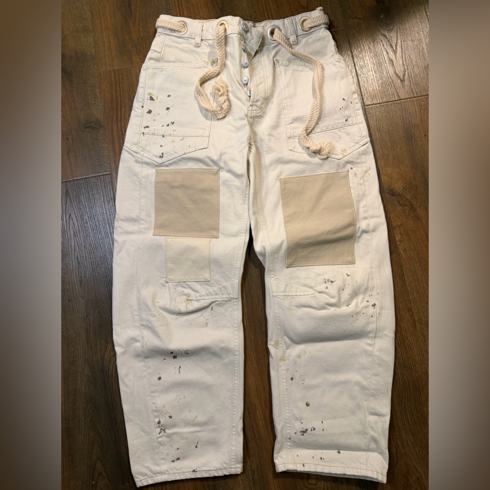 NWT- Free People Moxie Barrel Wide Leg Jeans with Patchwork Design - Picture 4 of 8